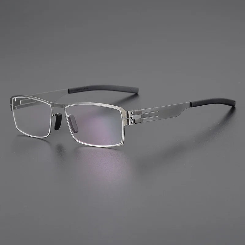 Black Mask Unisex Full Rim Screwless Rectangle Stainless Steel Eyeglasses 5085 Full Rim Black Mask Gun Gray  