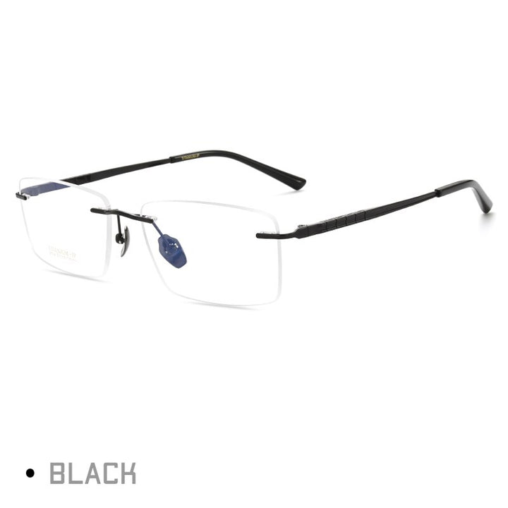 Gmei Men's Rimless Rectangle Titanium Eyeglasses 91104 Rimless Gmei Optical Black  