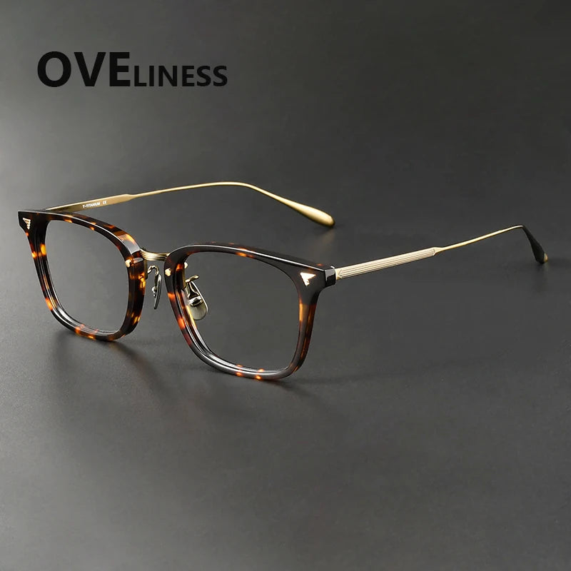 Oveliness Women's Full Rim Square Acetate Titanium Eyeglasses 369559