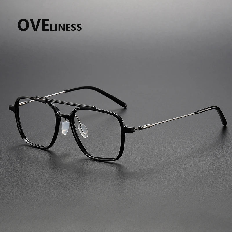 Oveliness Unisex Full Rim Square Double Bridge Acetate Titanium Eyeglasses 88658