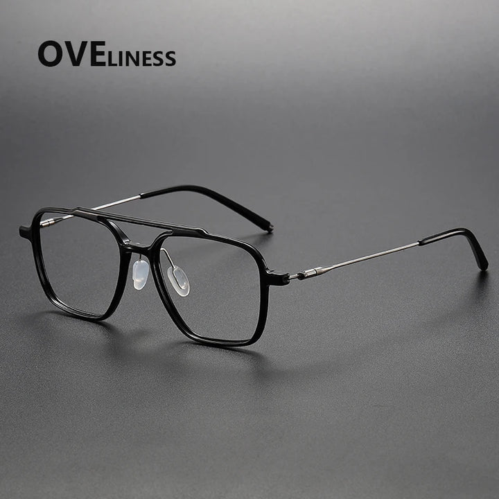 Oveliness Unisex Full Rim Square Double Bridge Acetate Titanium Eyeglasses 88658