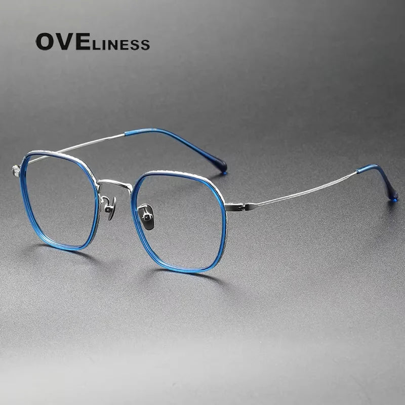 Oveliness Unisex Full Rim Square Titanium Acetate Eyeglasses 8505 Full Rim Oveliness blue silver  