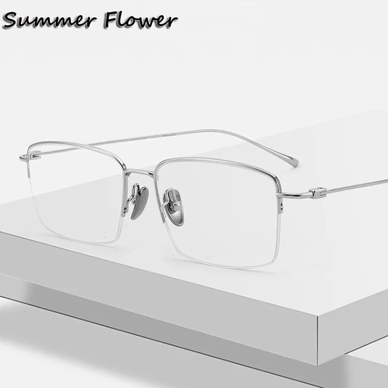 Summer Flower Unisex Semi Rim Square Titanium Eyeglasses 177503 Semi Rim Summer Flower