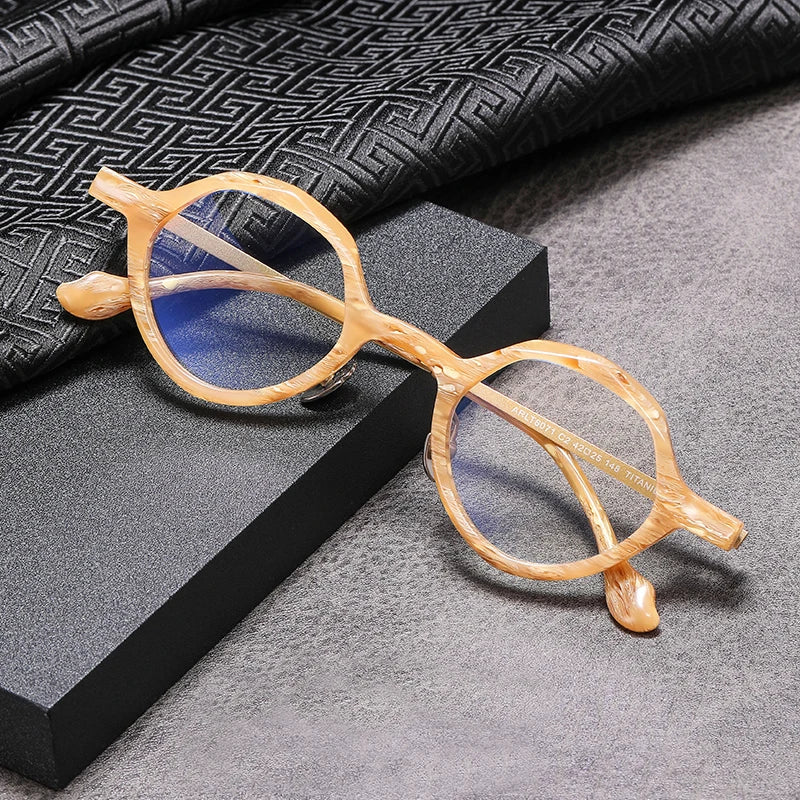 Black Mask Unisex Full Rim Round Acetate Titanium Eyeglasses 326071