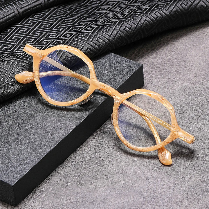 Black Mask Unisex Full Rim Round Acetate Titanium Eyeglasses 326071