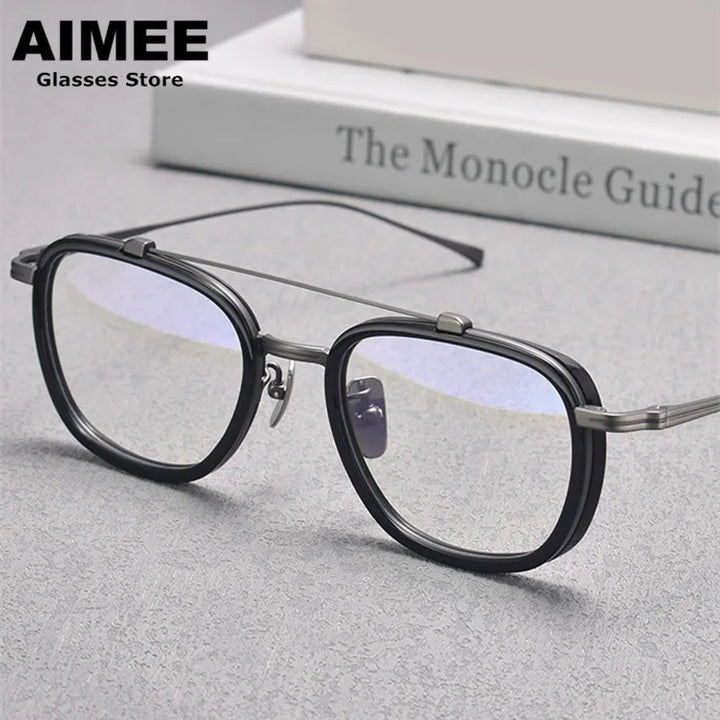 Aimee Unisex Full Rim Square Double Bridge Acetate Titanium Eyeglasses 20218