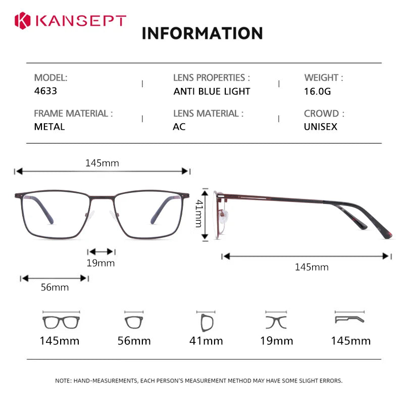 Kansept Unisex Full Rim Square Alloy Tr 90 Reading Glasses 74633