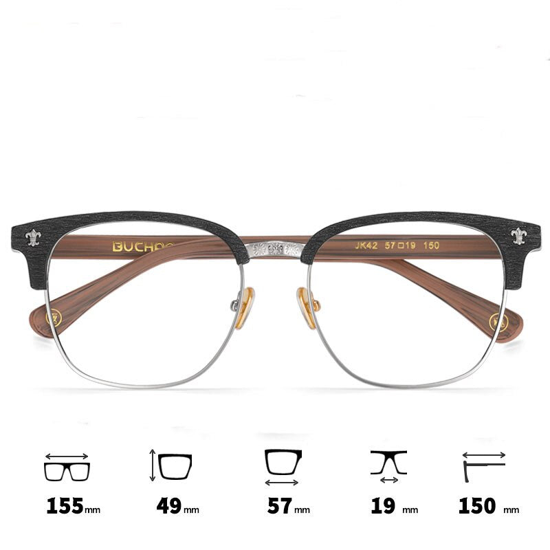 Hdcrafter Men's Full Rim Wide Square Wood Alloy Eyeglasses Jkk042 Full Rim Hdcrafter Eyeglasses Black-Brown  