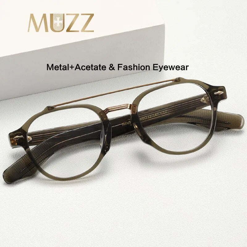 Muzz Unisex Full Rim Oval Oversized Double Bridge Acetate Titanium Eyeglasses 68 Full Rim Muzz   