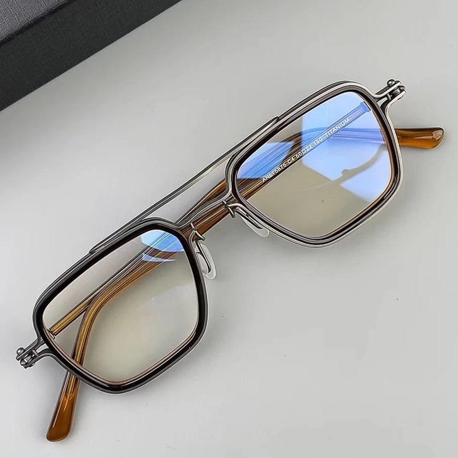 Black Mask Unisex Full Rim Square Double Bridge Titanium Acetate Eyeglasses 365875