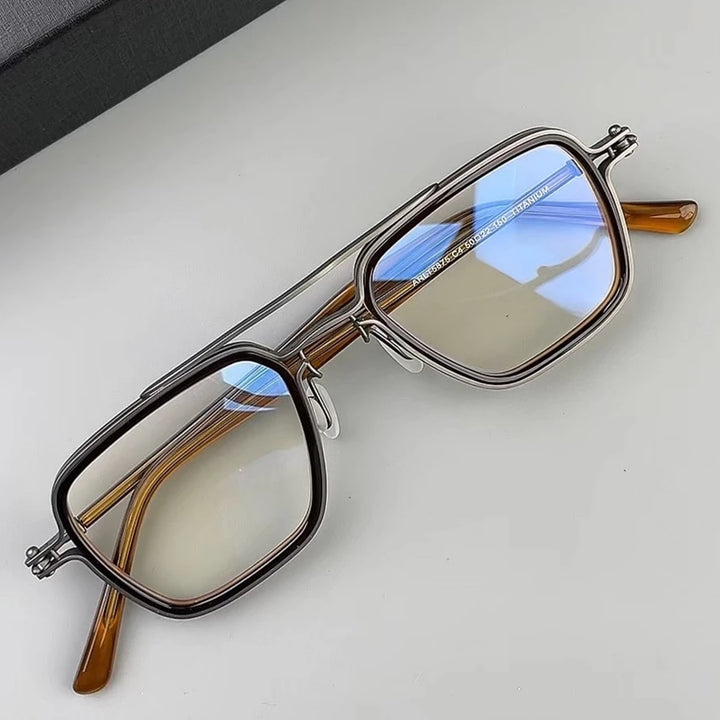 Black Mask Unisex Full Rim Square Double Bridge Titanium Acetate Eyeglasses 365875