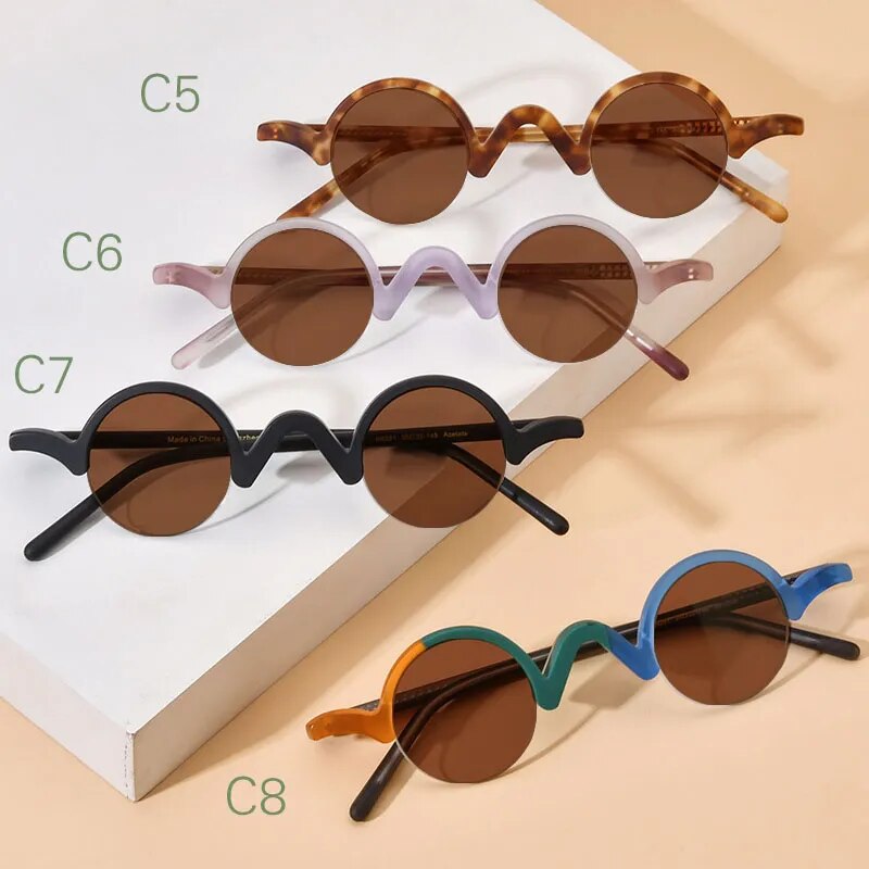 Yujo Unisex Semi Rim Round Acetate Polarized Sunglasses 35mm Sunglasses Yujo   