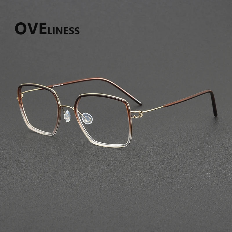 Oveliness Women's Full Rim Polygon Acetate Titanium Eyeglasses 381046