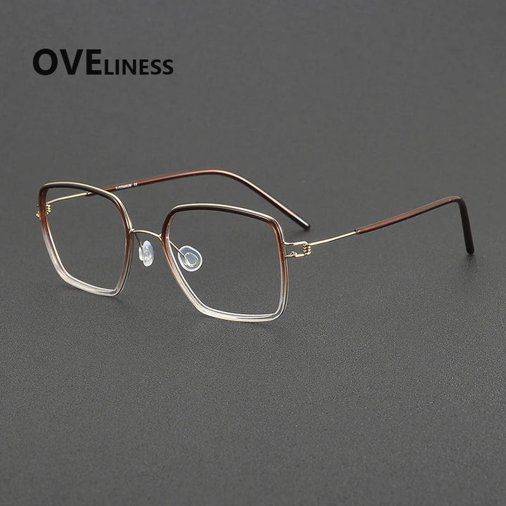 Oveliness Women's Full Rim Polygon Acetate Titanium Eyeglasses 381046