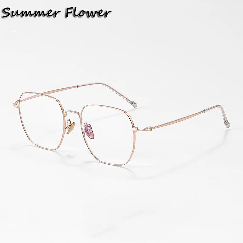 Summer Flower Unisex Full Rim Square Titanium Eyeglasses 818004 Full Rim Summer Flower Rose Gold