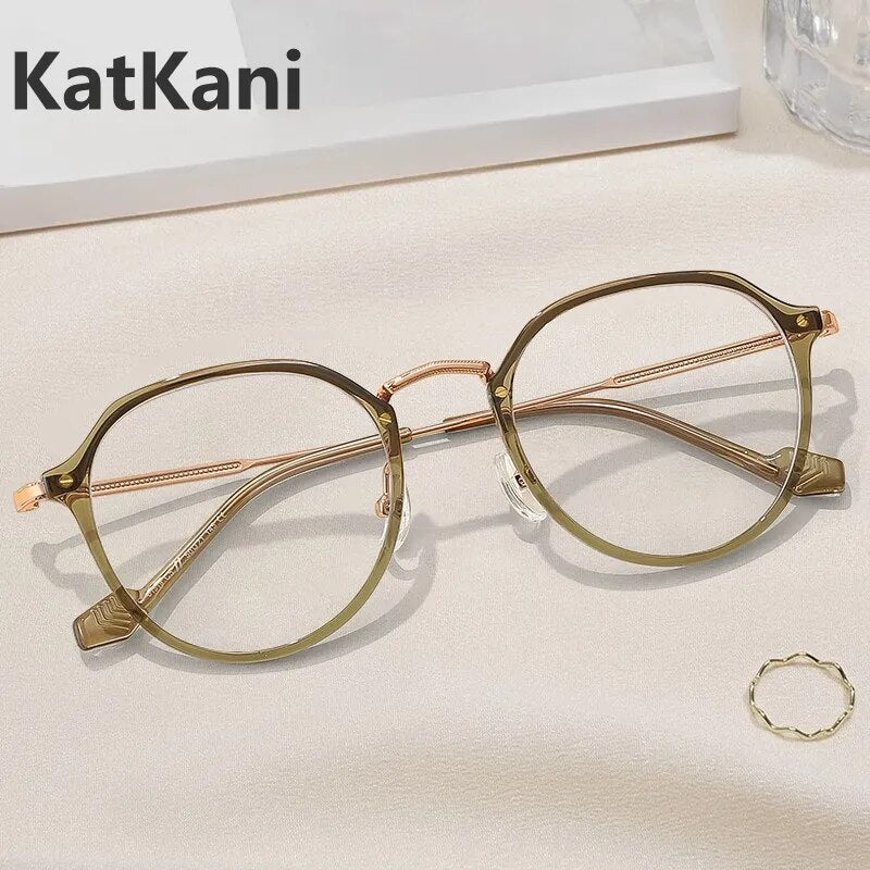 KatKani Women's Full Rim Flat Top Round Tr 90 Alloy Eyeglasses 01319 Full Rim KatKani Eyeglasses   