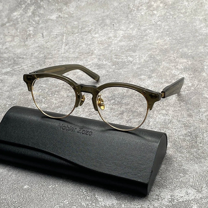 Nobler Unisex Full Horn Rim Oval Acetate Titanium Eyeglasses M092 Full Rim Nobler   