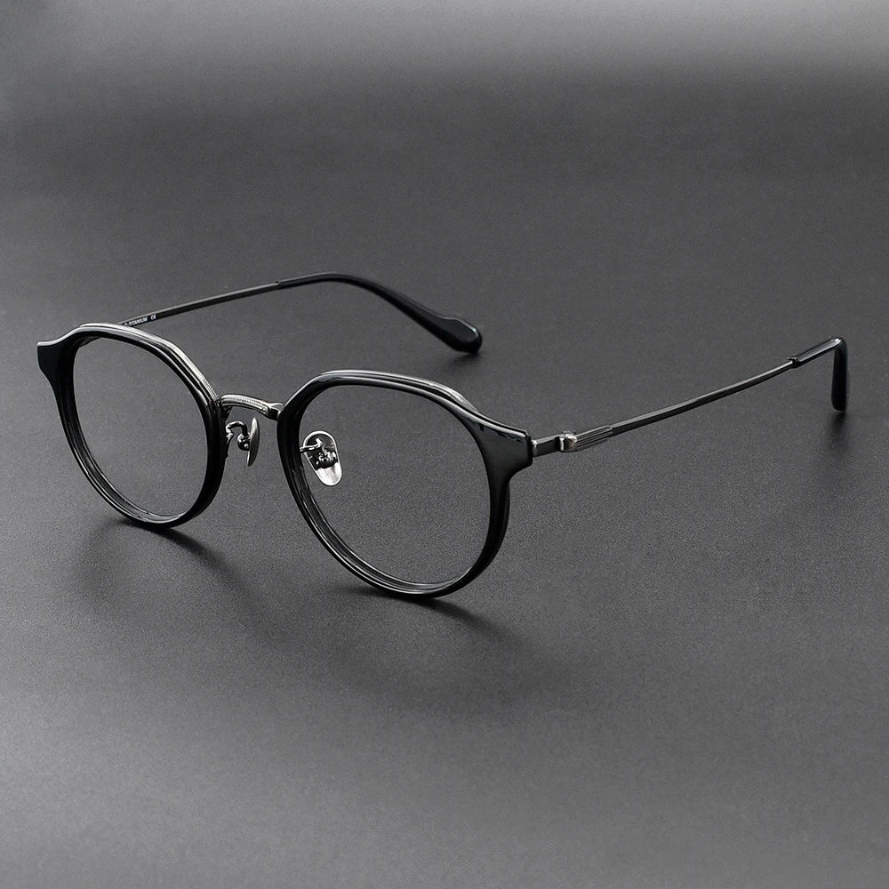 Black Mask Unisex Full Rim Round Titanium Eyeglasses BM-G636