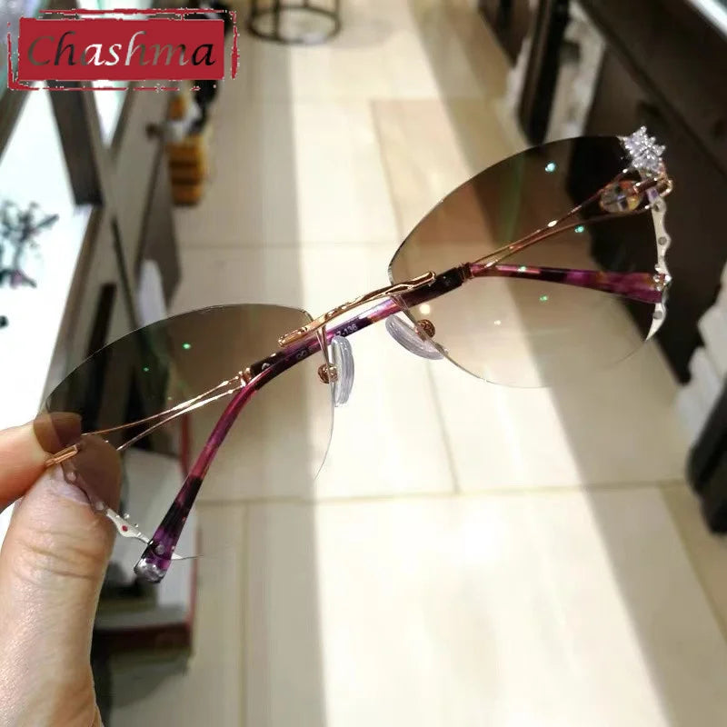 Chashma Ottica Women's Rimless Round Butterfly Titanium Eyeglasses 88032 Rimless Chashma Ottica   