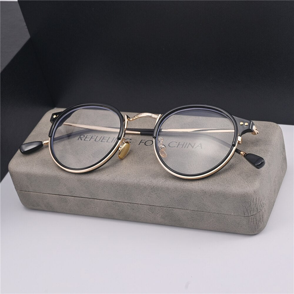 Cubojue Unisex Full Rim Oval Acetate Titanium Myopic Reading Glasses 22480m Reading Glasses Cubojue   