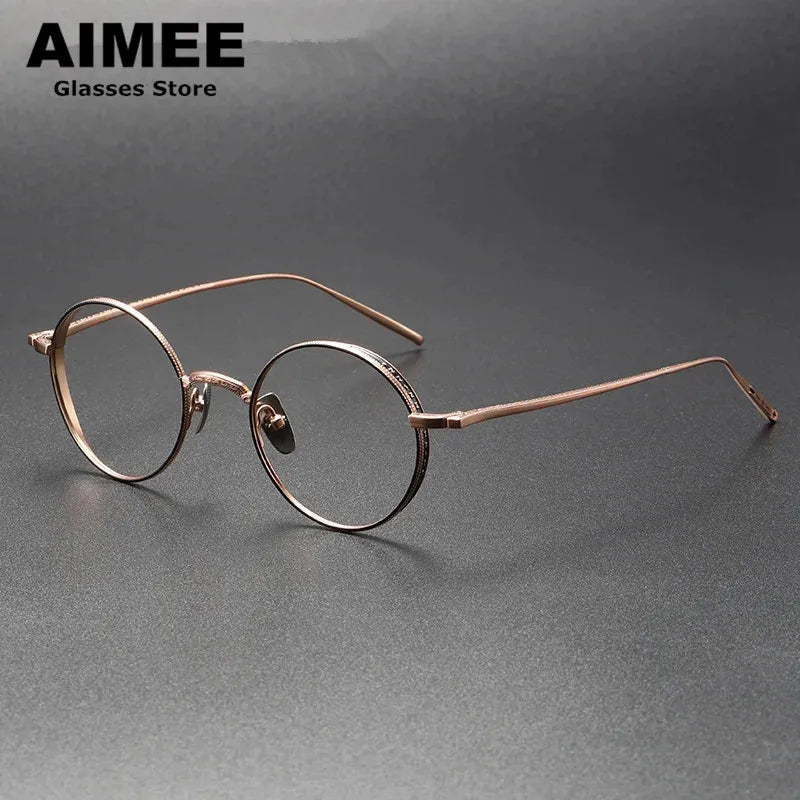 Aimee Unisex Full Rim Round Titanium Eyeglasses 133087 Full Rim Aimee Rose Golden  