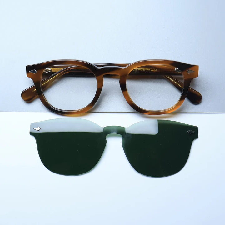 Gatenac Unisex Full Rim Round Acetate Eyeglasses Polarized Clip On Sunglasses 1145  FuzWeb  Turtle Green  