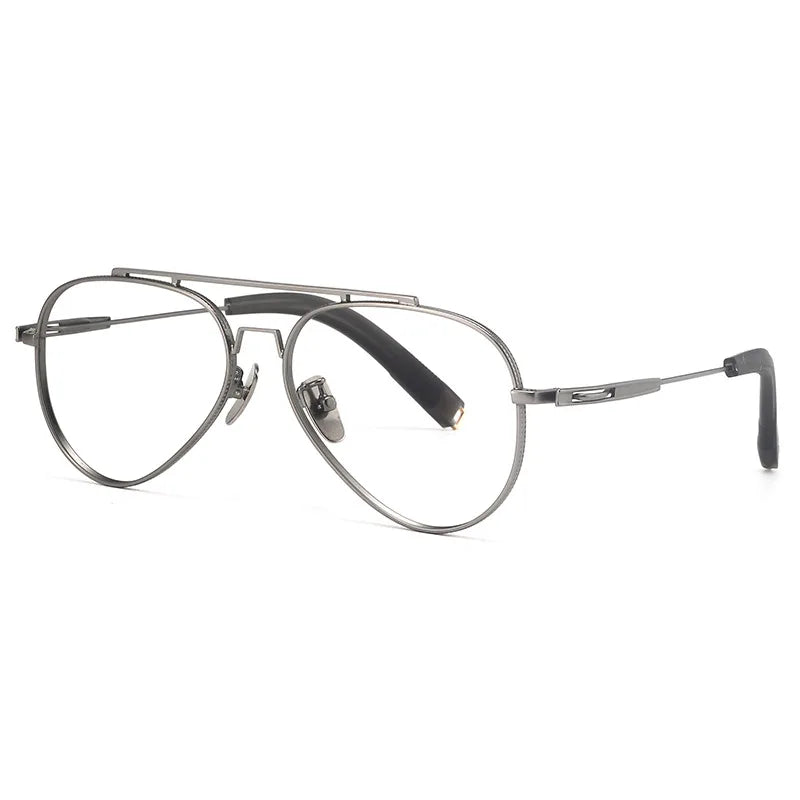 Hdcrafter Men's Full Rim Oval Double Bridge Titanium Eyeglasses L101 Full Rim Hdcrafter Eyeglasses Gun  