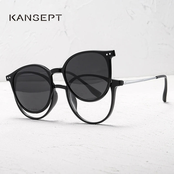 Kansept Unisex Full Rim Round Tr 90 Alloy Reading Glasses Clip On Sunglasses 2240 Reading Glasses Kansept   