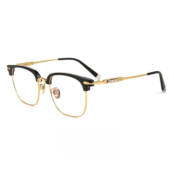 Hdcrafter Men's Full Rim Square Titanium Acetate Eyeglasses J0063t Full Rim Hdcrafter Eyeglasses Black-Gold  