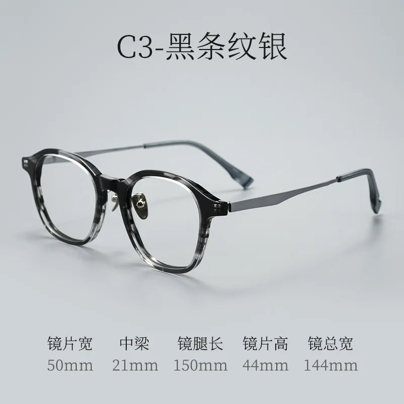 Bclear Unisex Full Rim Round Square Acetate Titanium Eyeglasses 633576