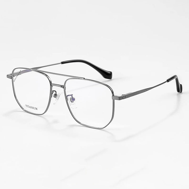 KatKani Unisex Full Rim Square Double Bridge Titanium Eyeglasses 3053 Full Rim KatKani Eyeglasses Gun  