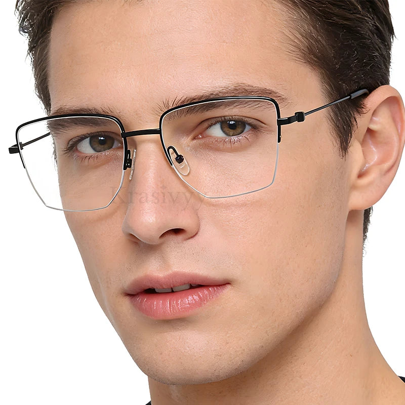 Krasivyy Men's Semi Rim Square Titanium Prescription Eyeglasses KR5021