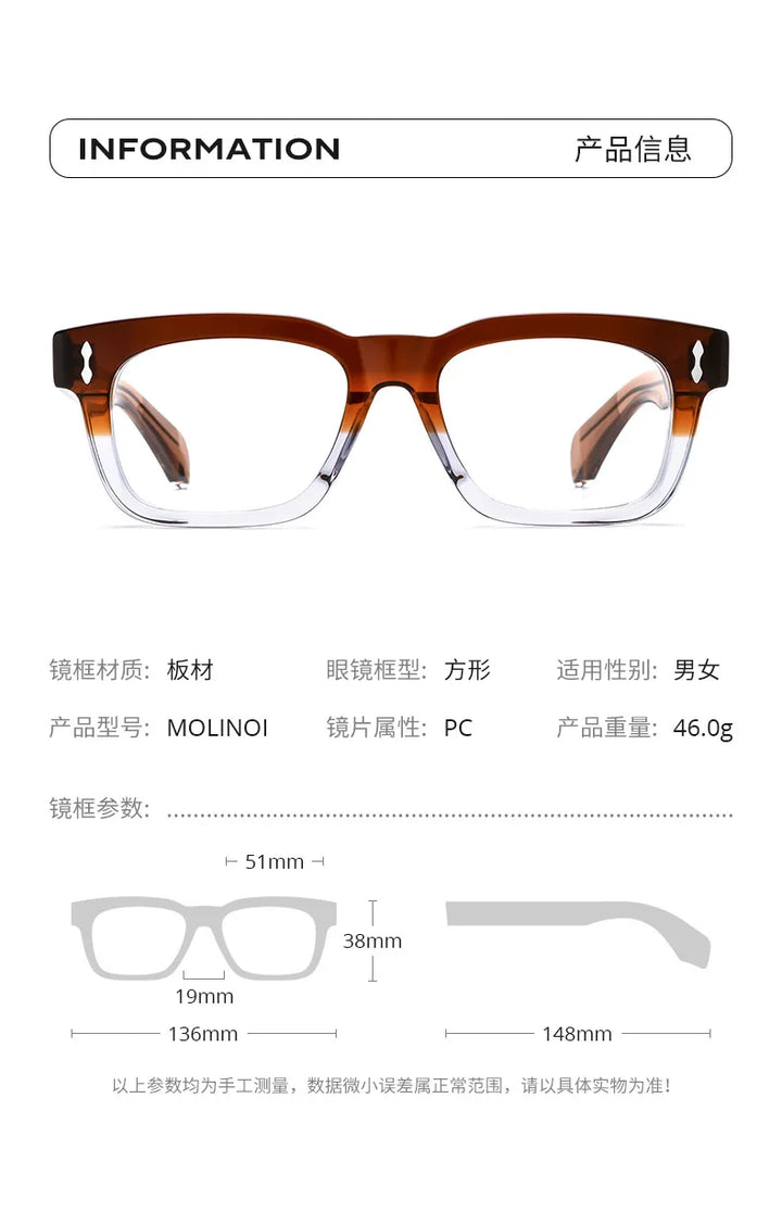 Nobler Women's Full Rim Brow Line Square Thick Acetate Eyeglasses 13619