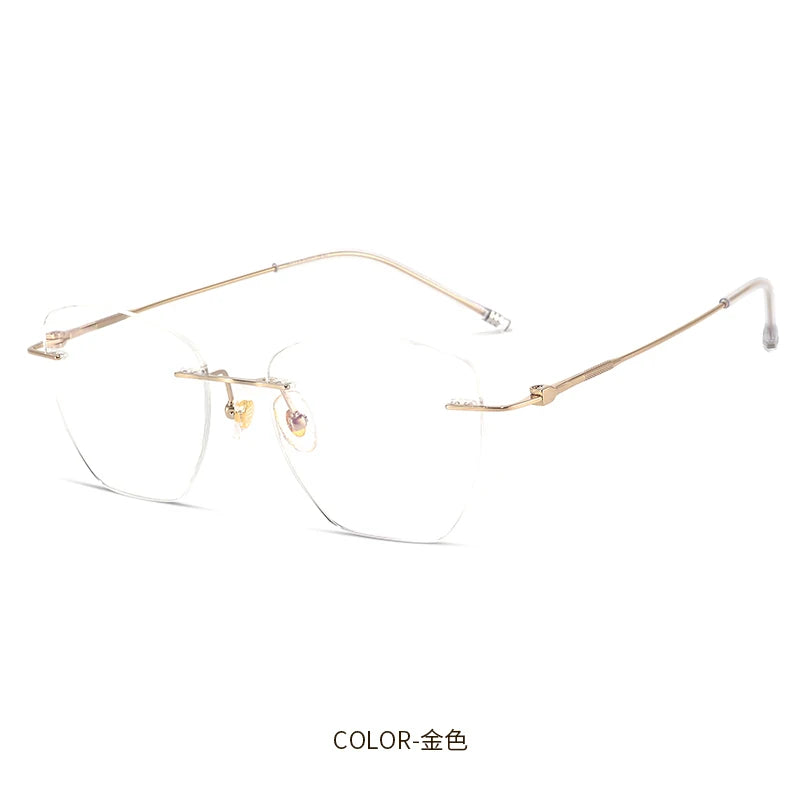 Reven Jate Women's Rimless Oval Polygon Titanium Eyeglasses 6019 Rimless Reven Jate golden