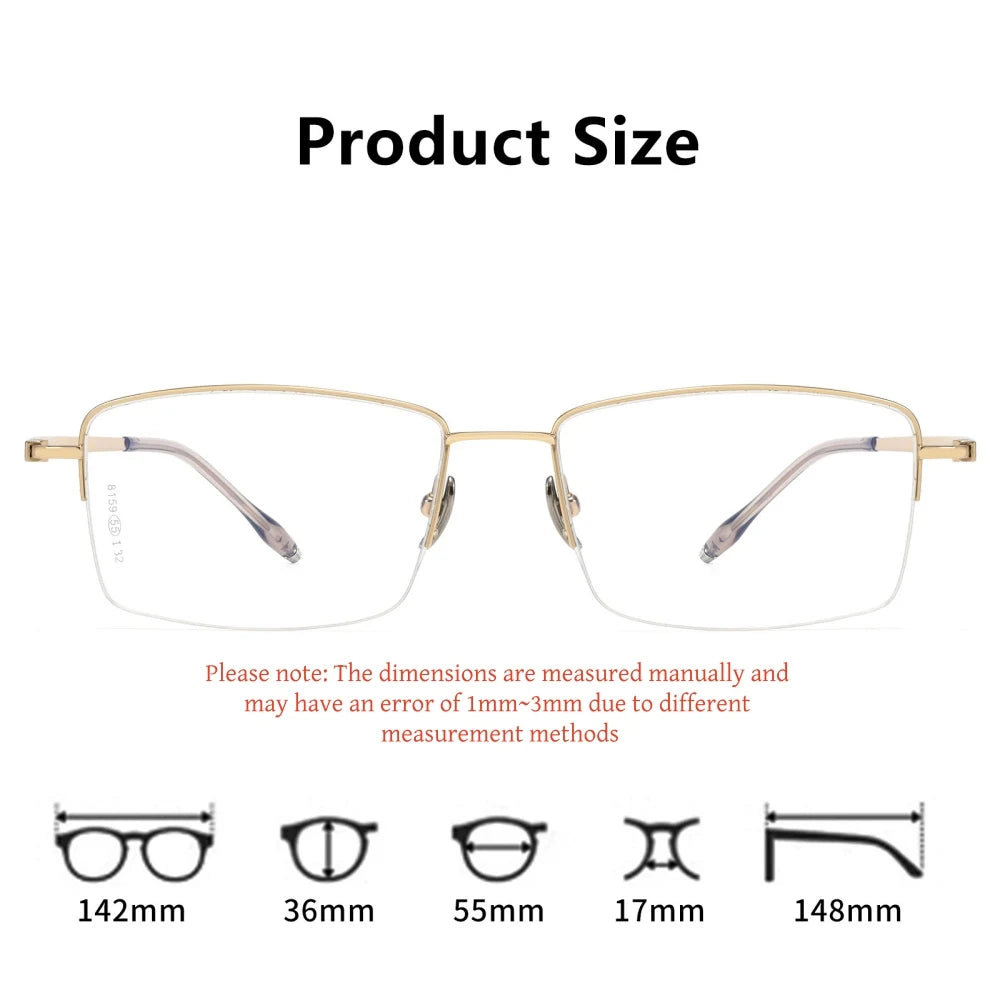 Yimaruili Men's Semi Rim Square Pure Titanium Eyeglasses M8159 — view 2 | Yimaruili at FuzWeb