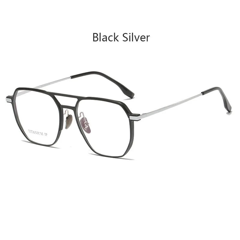 Hdcrafter Men's Full Rim Big Oval Double Bridge Titanium Eyeglasses 20239 Full Rim Hdcrafter Eyeglasses Black-Silver