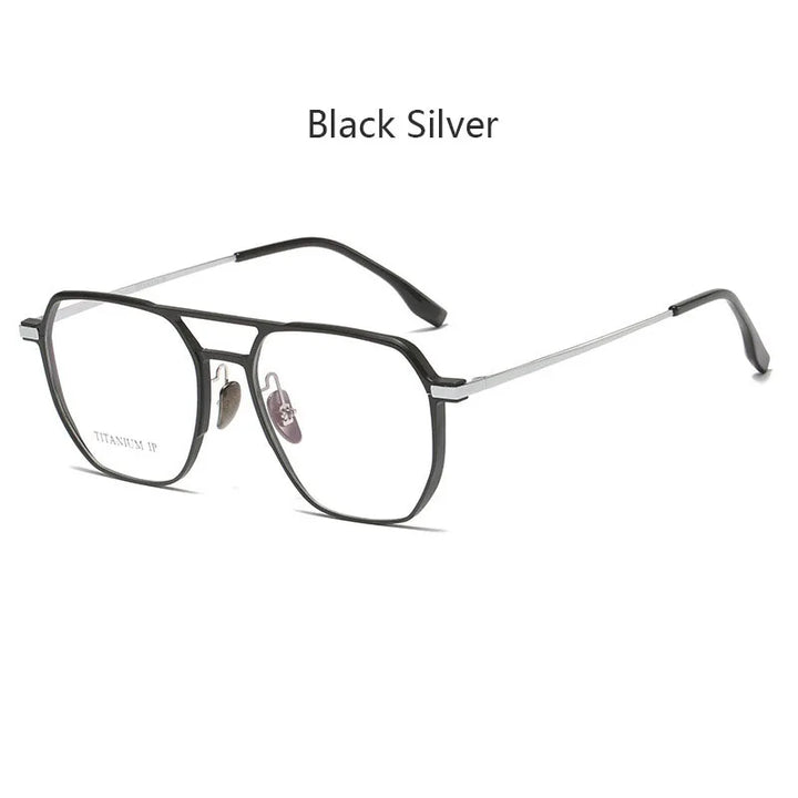 Hdcrafter Men's Full Rim Big Oval Double Bridge Titanium Eyeglasses 20239 Full Rim Hdcrafter Eyeglasses Black-Silver