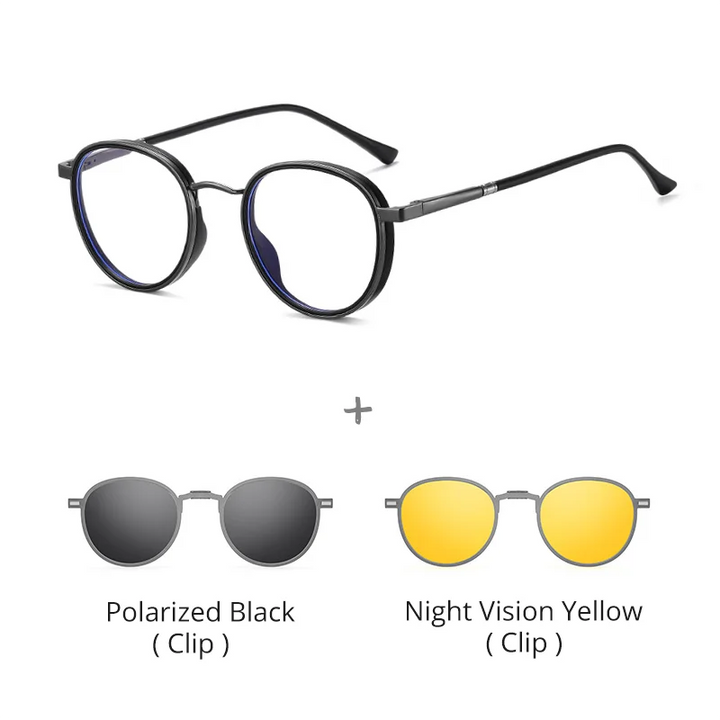 Ralferty Women's Full Rim Round Acetate Alloy Eyeglasses Clip On Sunglasses 517706