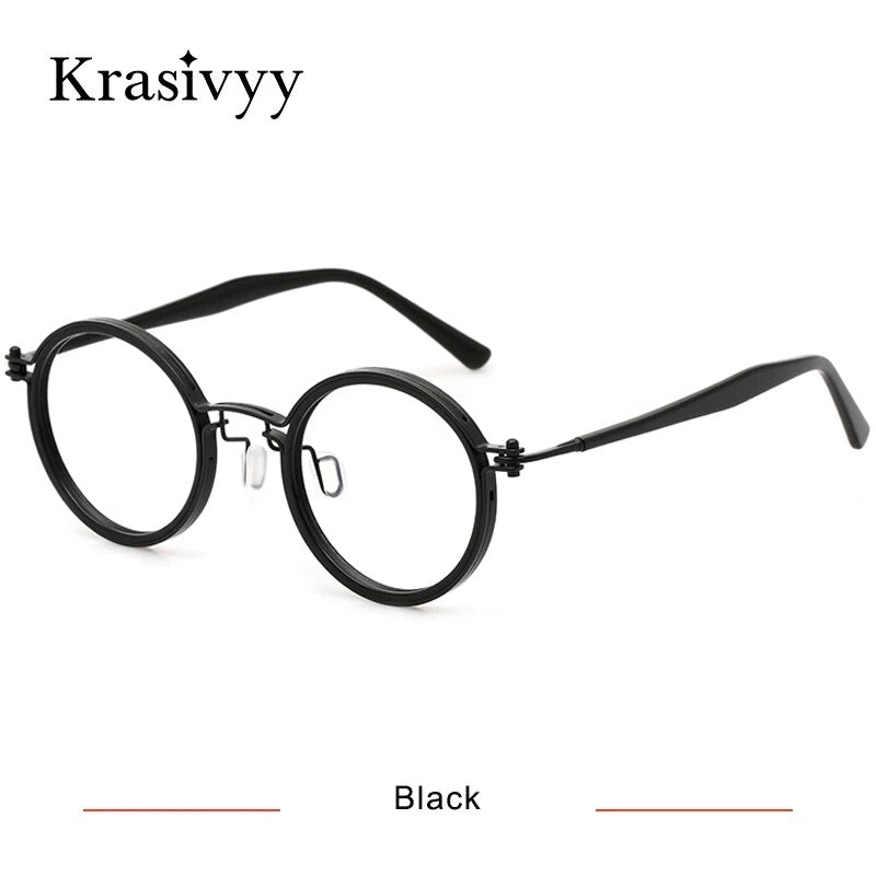 Krasivyy Unisex Full Rim Round Acetate Titanium Eyeglasses Kr5862 Full Rim Krasivyy Black  
