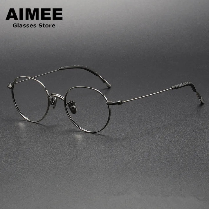 Aimee Unisex Full Rim Round Square Titanium Eyeglasses 14153 Full Rim Aimee Gun-Grey  