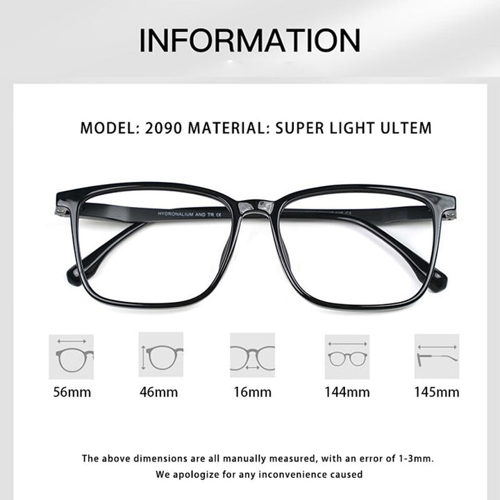 KatKani Unisex Full Rim Large Square Tr 90 Aluminum Eyeglasses Full Rim KatKani Eyeglasses   