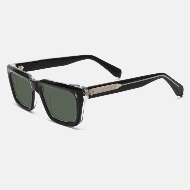 Gatenac Unisex Full Rim Square Polarized Acetate Sunglasses Mo13 Sunglasses Gatenac Black T Green  