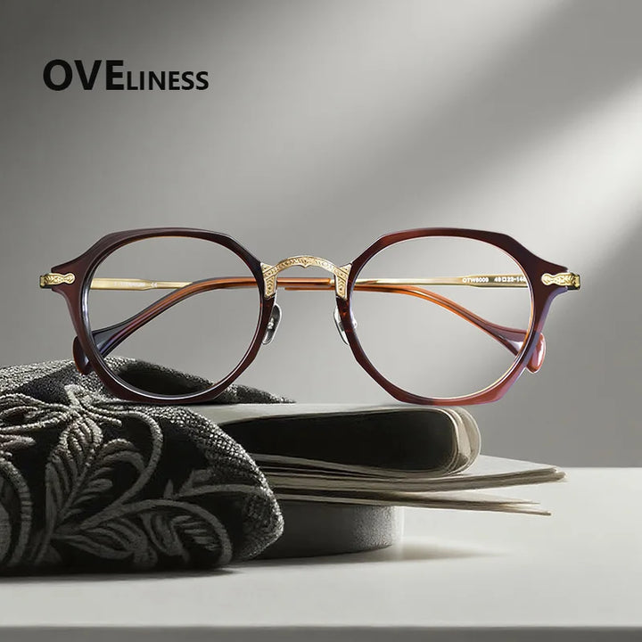 Oveliness Unisex Full Rim Oval Acetate Titanium Eyeglasses 926009
