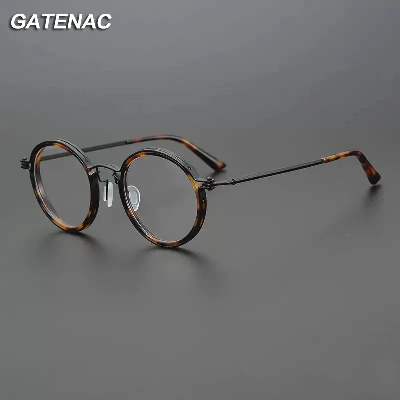 Gatenac Unisex Full Rim Round Acetate Eyeglasses Gxyj1196 Full Rim Gatenac   