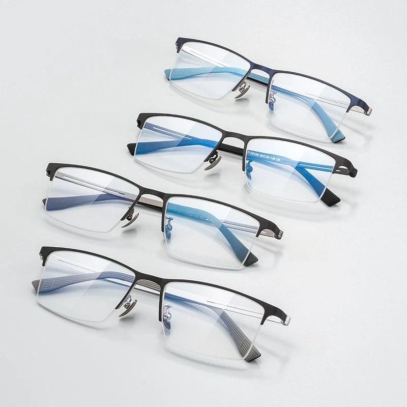 Yimaruili Unisex Semi Rim Square Titanium Alloy Eyeglasses 23156 Semi Rim Yimaruili Eyeglasses