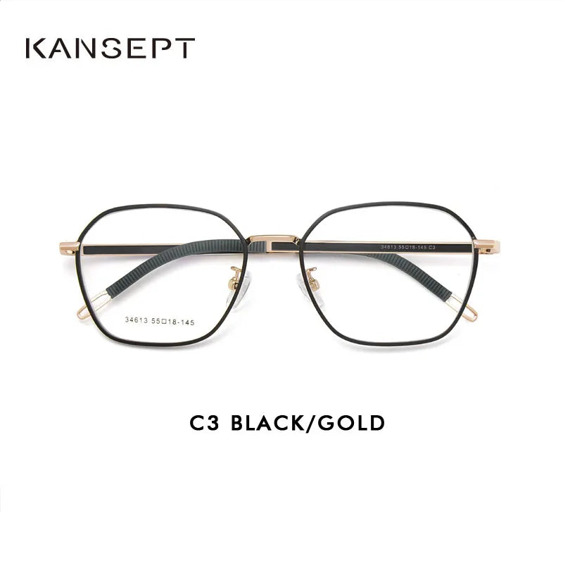 Kansept Men's Full Rim Big Polygon Stainless Steel Eyeglasses 34613 Full Rim Kansept 34613C3 CHINA 