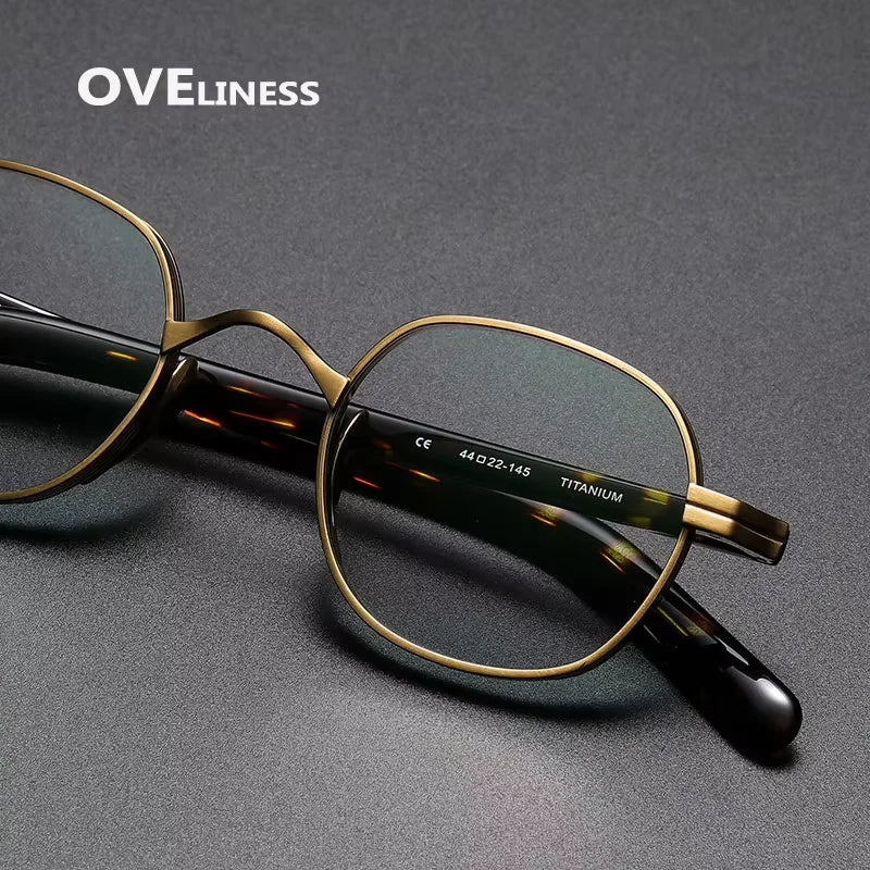 Oveliness Unisex Full Rim Flat Top Round Titanium Eyeglasses 44132 Full Rim Oveliness   