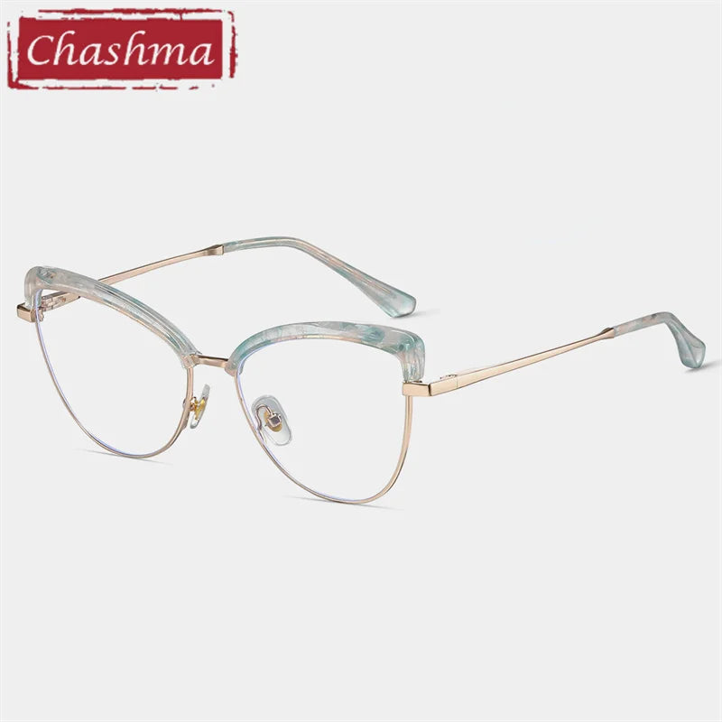 Chashma Ottica Women's Full Rim Cat Eye Tr 90 Alloy Eyeglasses 87274 Full Rim Chashma Ottica Green Flower  