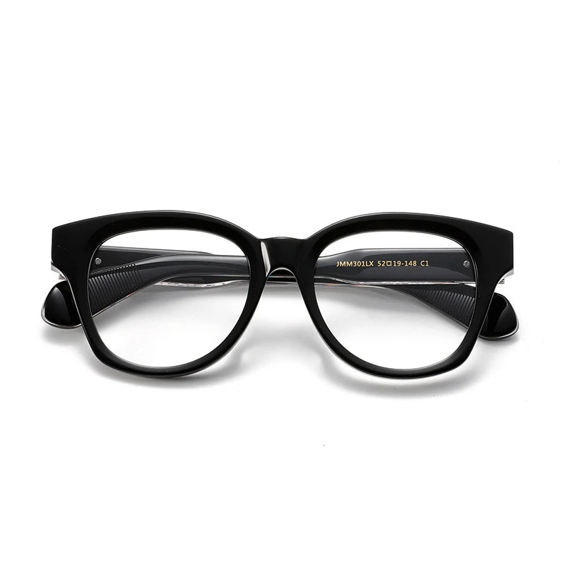 Black Mask Unisex Full Rim Square Thick Acetate Eyeglasses 30112 Full Rim Black Mask Black  