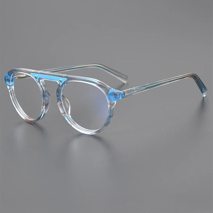 Nobler Unisex Full Rim Flat Top Round Brow Line Acetate Eyeglasses 19273 Full Rim Nobler C1  